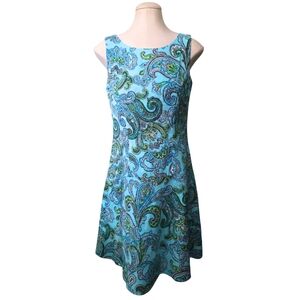 346 BROOKS BROTHERS Linen Blend Paisley Print A-Line Shift Dress Size 8